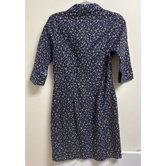 Vtg 90s Wit & Wisdom Women’s M Floral Button Front Dress Navy Cotton USA - Picture 2 of 6